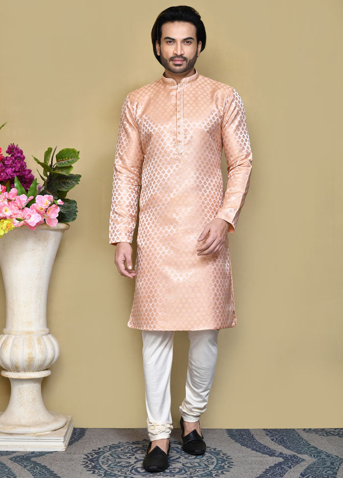 2 Pc Rust Silk Kurta Pajama Set