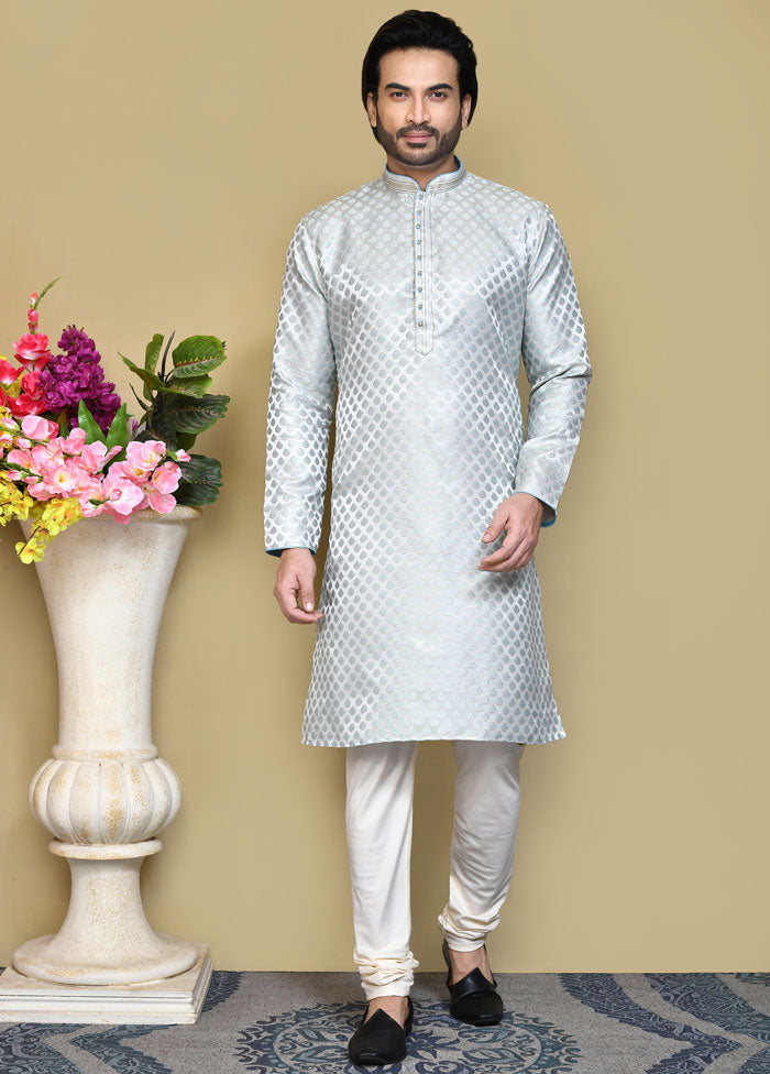 2 Pc Sky Blue Silk Kurta Pajama Set