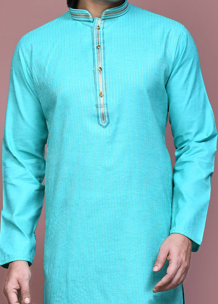 2 Pc Sea Green Cotton Kurta Pajama Set