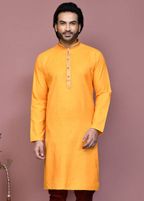 2 Pc Yellow Cotton Kurta Pajama Set