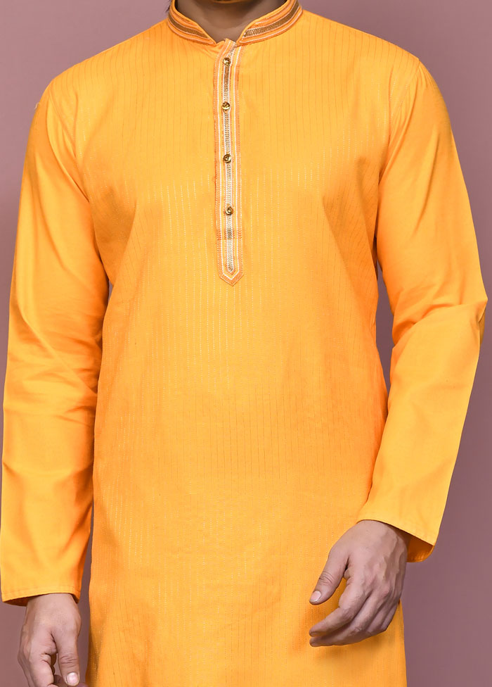 2 Pc Yellow Cotton Kurta Pajama Set