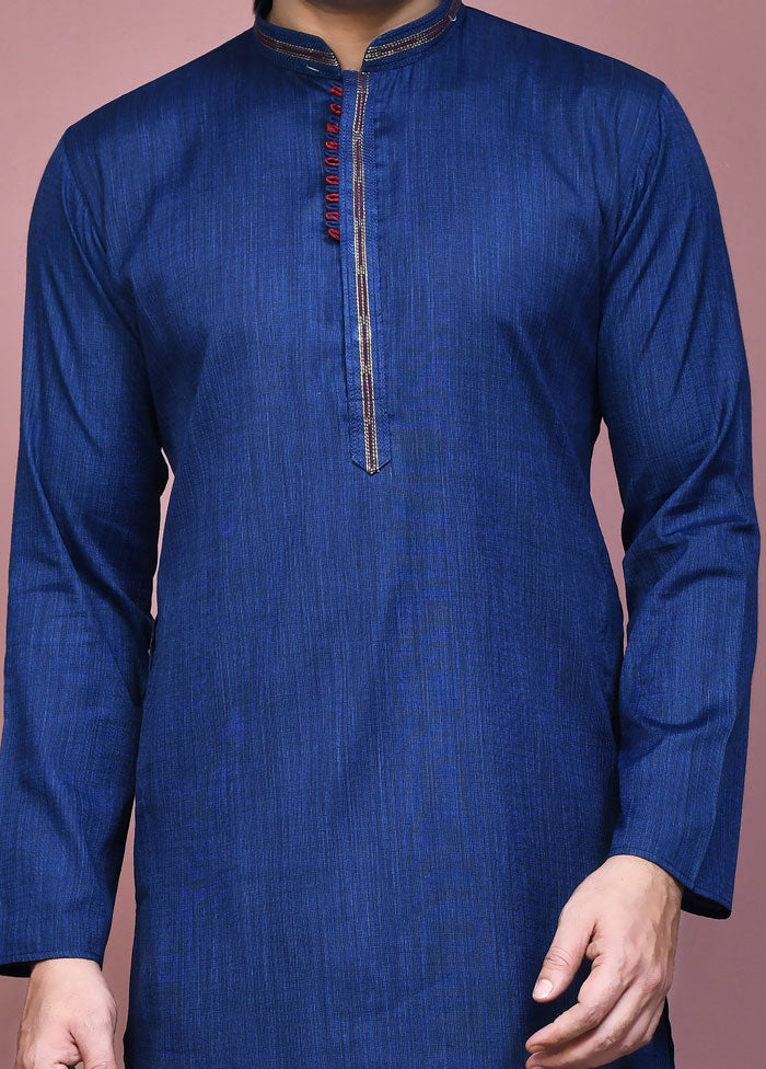 2 Pc Navy Blue Cotton Kurta Pajama Set