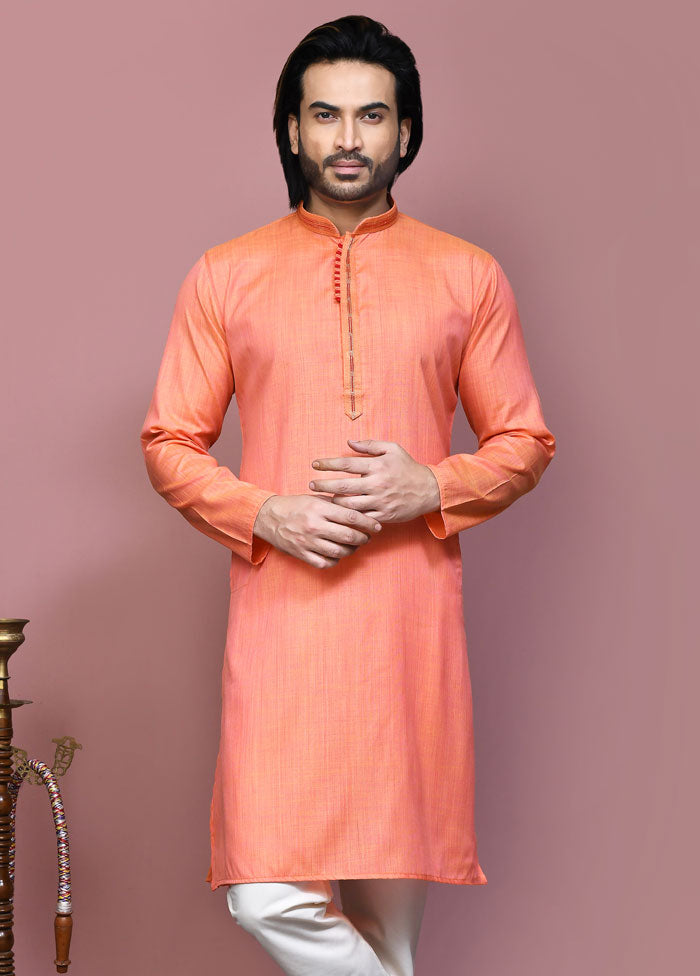 2 Pc Orange Cotton Kurta Pajama Set