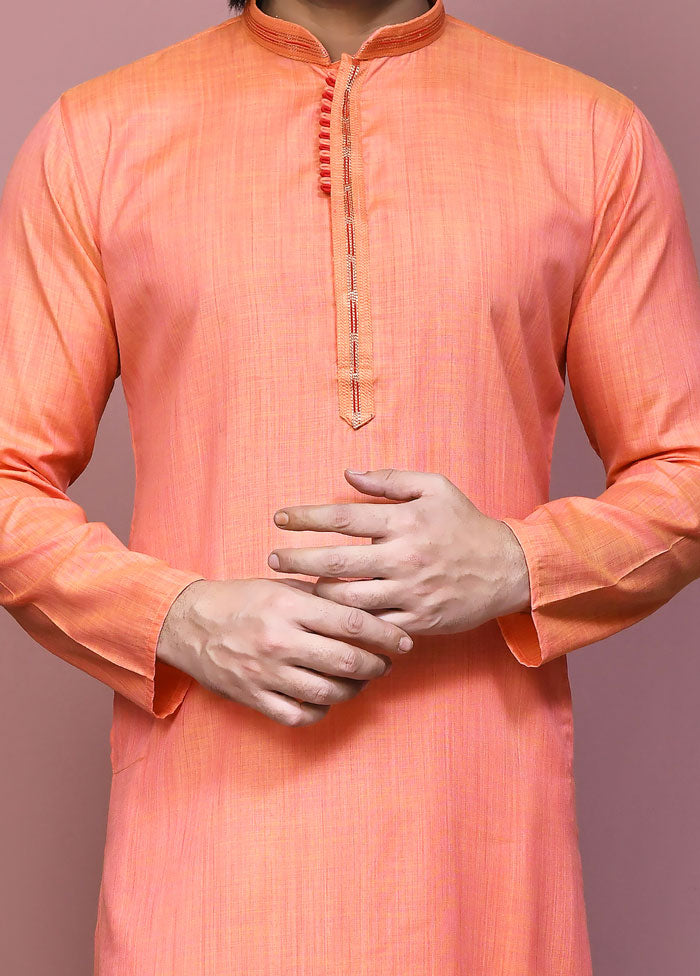 2 Pc Orange Cotton Kurta Pajama Set