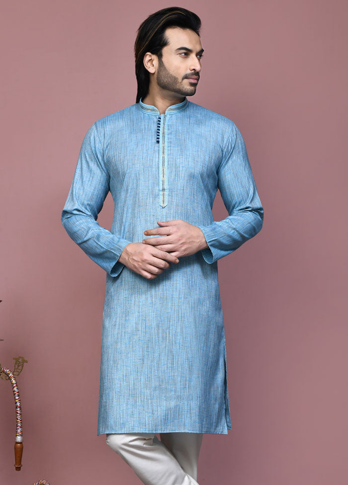 2 Pc Sky Blue Cotton Kurta Pajama Set