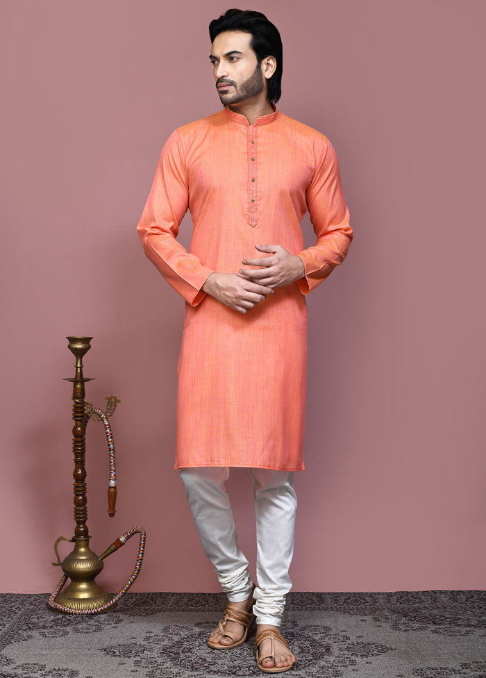 2 Pc Orange Cotton Kurta Pajama Set