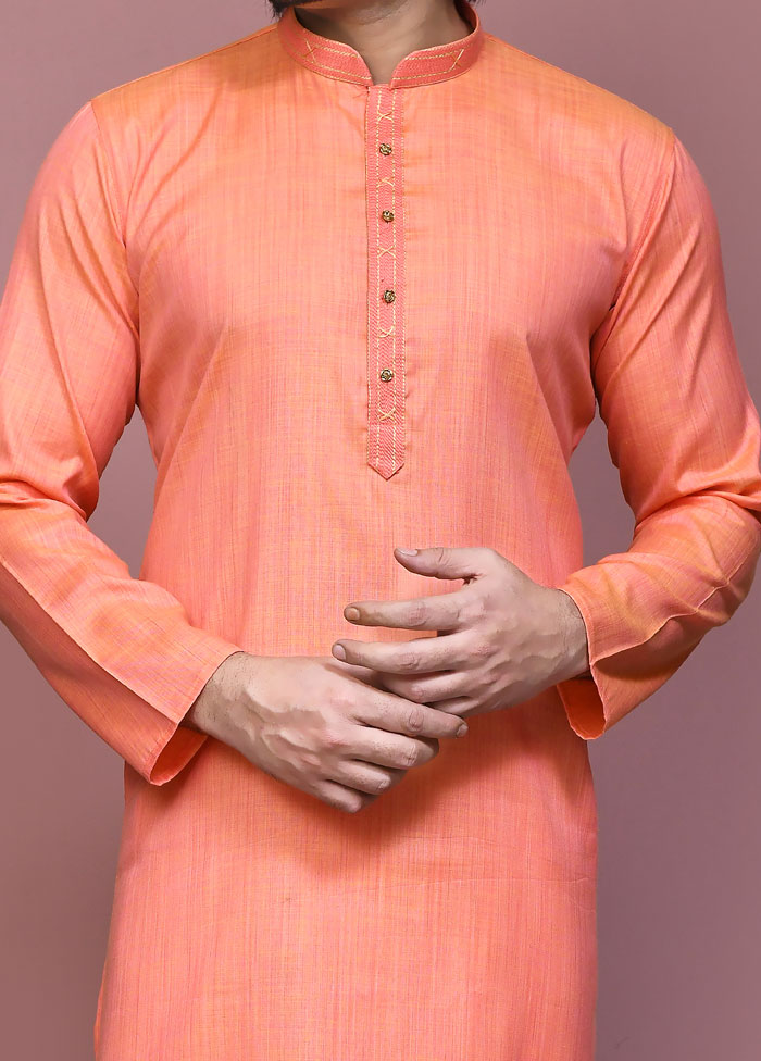 2 Pc Orange Cotton Kurta Pajama Set