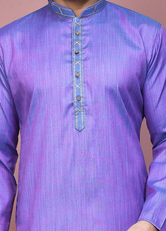 2 Pc Purple Cotton Kurta Pajama Set