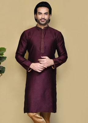 2 Pc Purple Silk Kurta Pajama Set