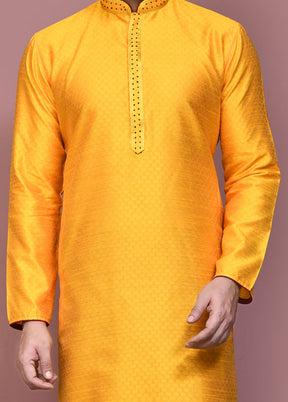 2 Pc Yellow Silk Kurta Pajama Set