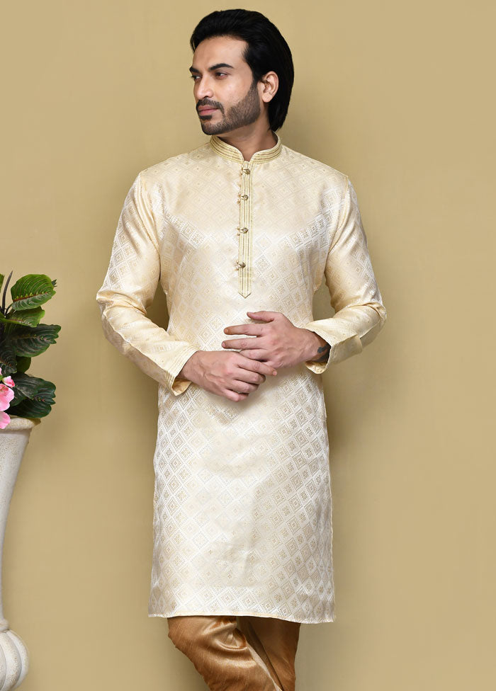 2 Pc Gold Silk Kurta Pajama Set