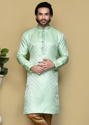 2 Pc Pista Green Silk Kurta Pajama Set