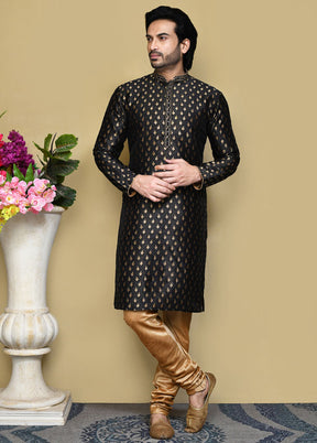 2 Pc Black Silk Kurta Pajama Set