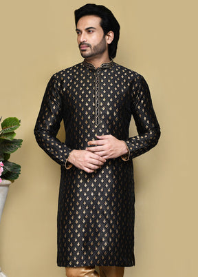 2 Pc Black Silk Kurta Pajama Set