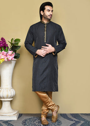 2 Pc Black Silk Kurta Pajama Set