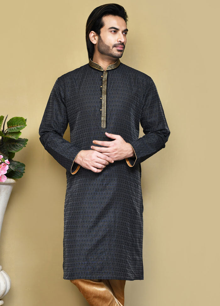 2 Pc Black Silk Kurta Pajama Set