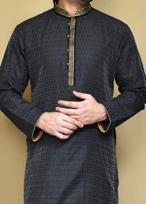 2 Pc Black Silk Kurta Pajama Set