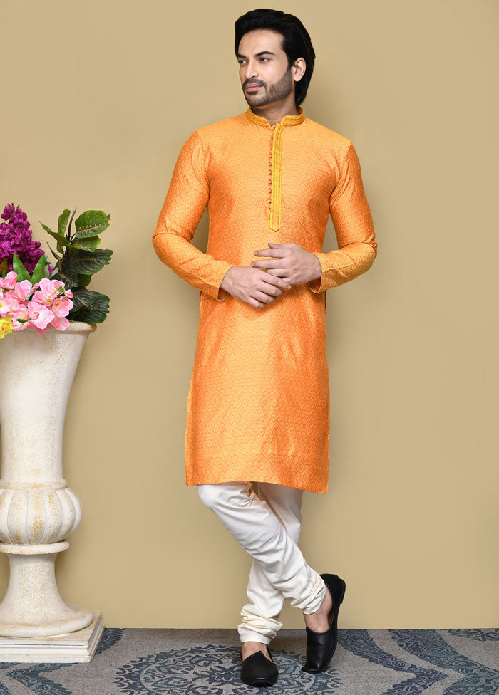 2 Pc Orange Cotton Kurta Pajama Set