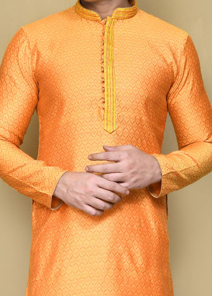 2 Pc Orange Cotton Kurta Pajama Set