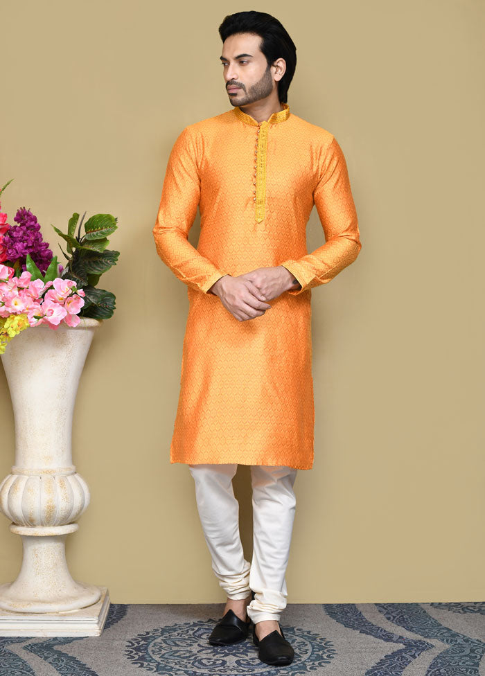 2 Pc Orange Cotton Kurta Pajama Set