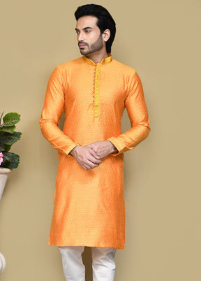 2 Pc Orange Cotton Kurta Pajama Set