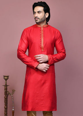 2 Pc Red Cotton Kurta Pajama Set