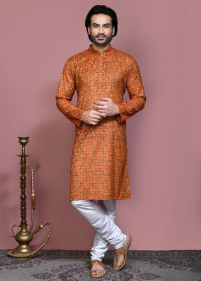 2 Pc Brown Cotton Kurta Pajama Set