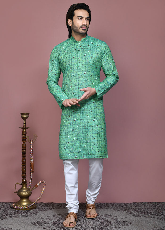 2 Pc Green Cotton Kurta Pajama Set