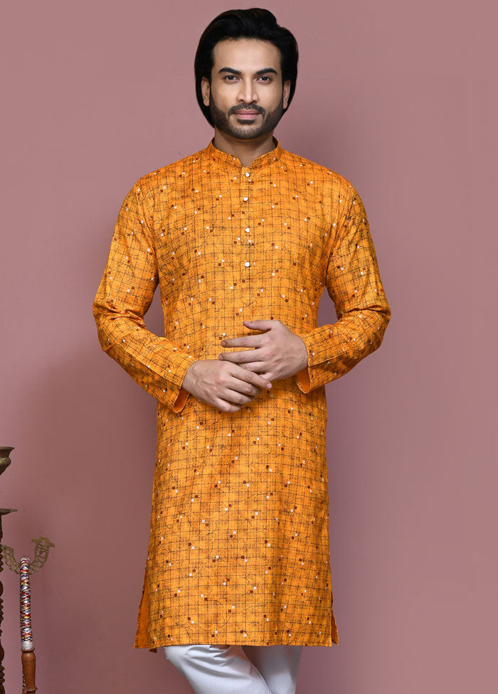 2 Pc Mustard Cotton Kurta Pajama Set