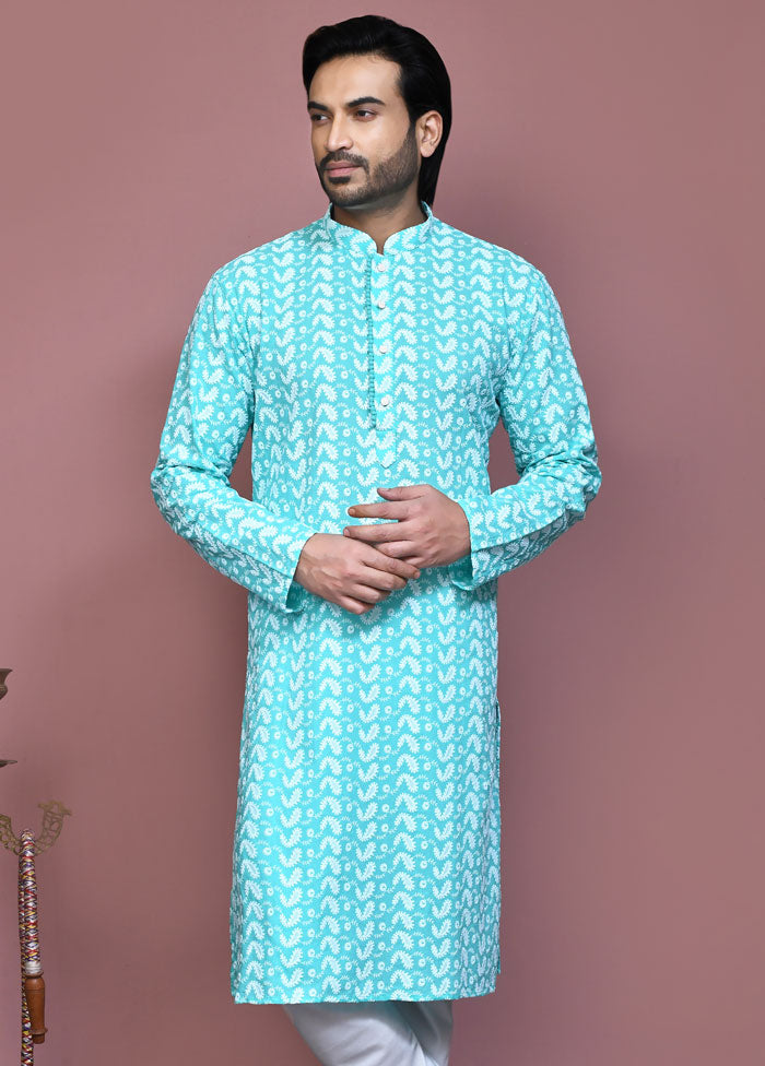 2 Pc Sea Green Cotton Kurta Pajama Set