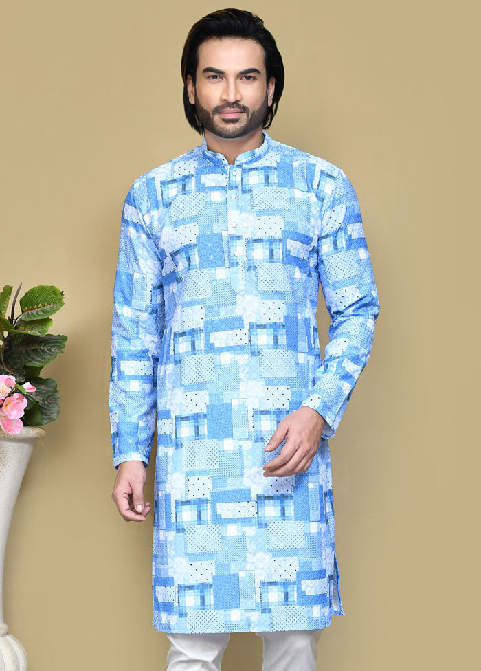 2 Pc Sky Blue Cotton Kurta Pajama Set