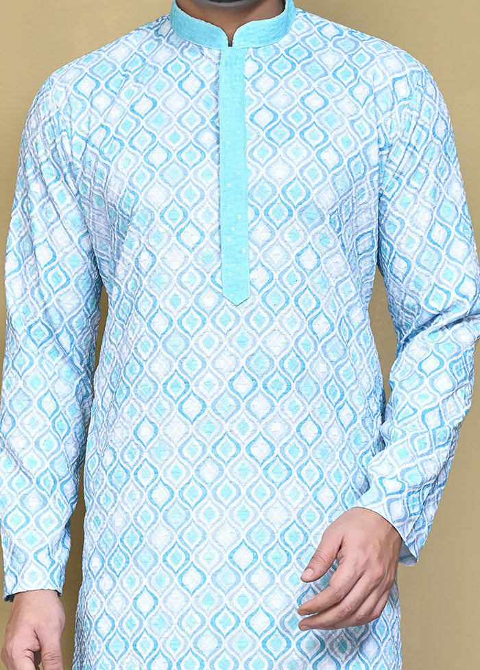 2 Pc Sea Green Cotton Kurta Pajama Set