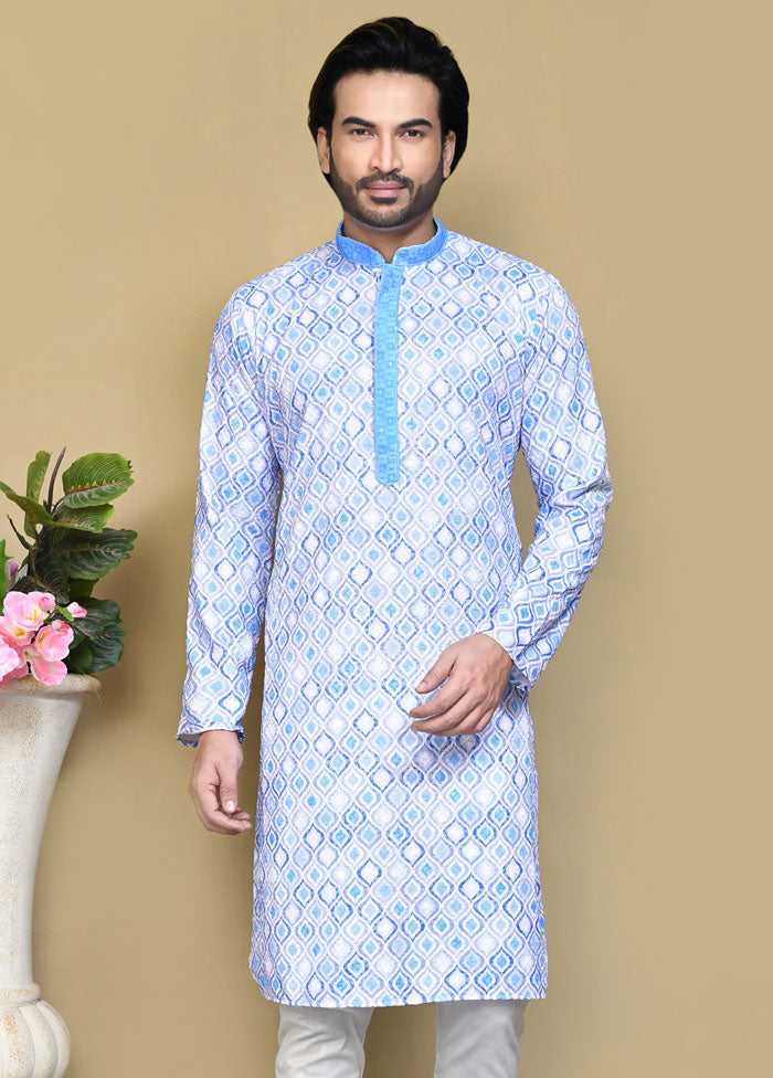 2 Pc Sky Blue Cotton Kurta Pajama Set