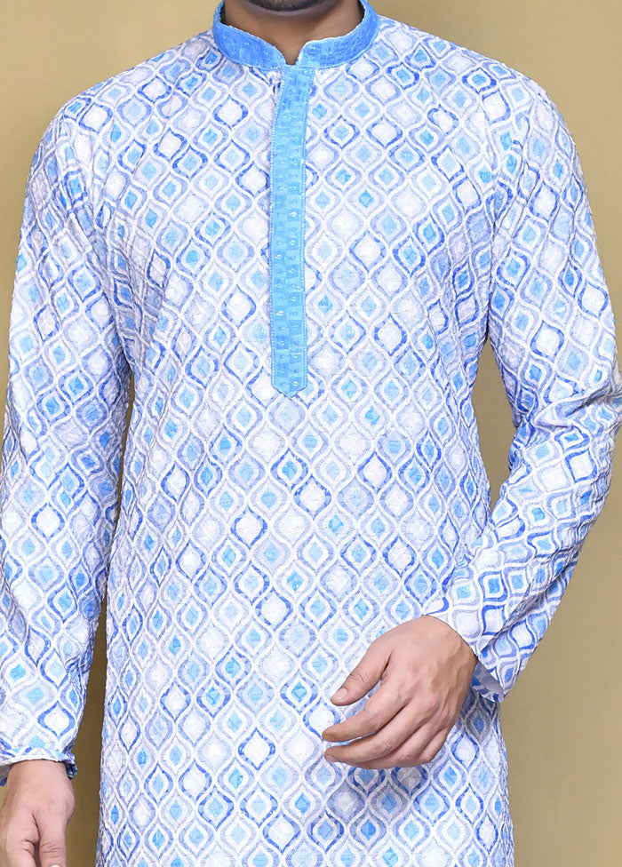 2 Pc Sky Blue Cotton Kurta Pajama Set