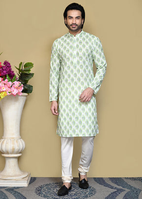 2 Pc Pista Green Cotton Kurta Pajama Set