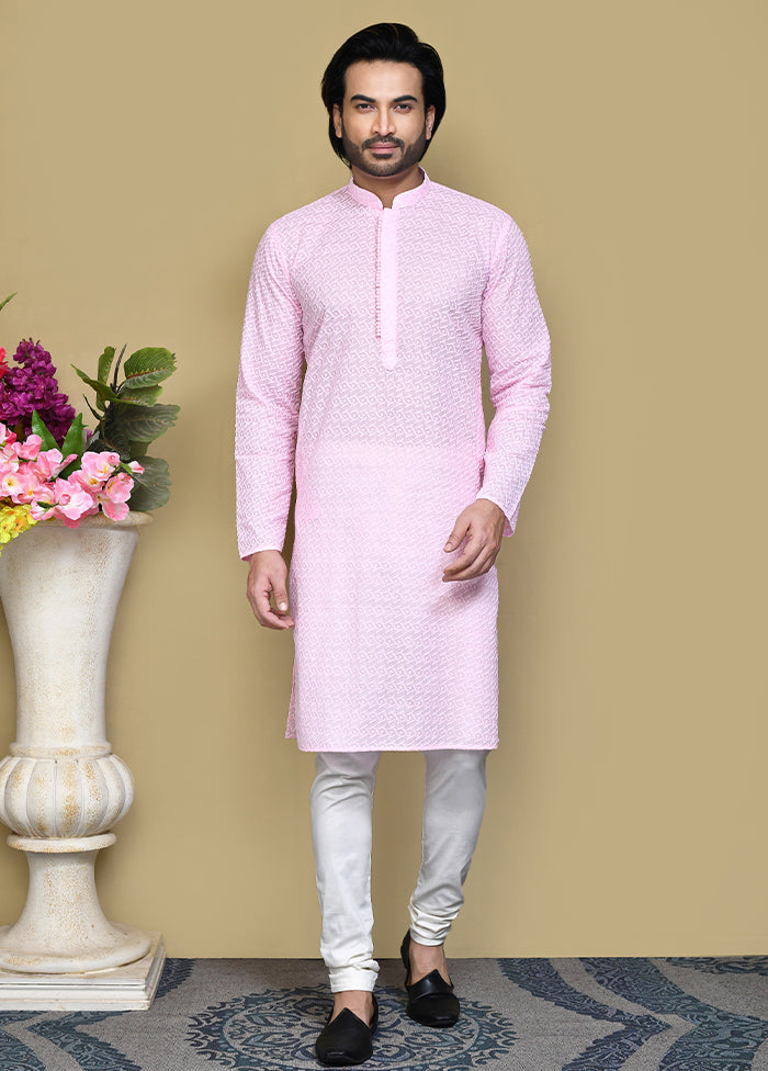 2 Pc Pink Cotton Kurta Pajama Set