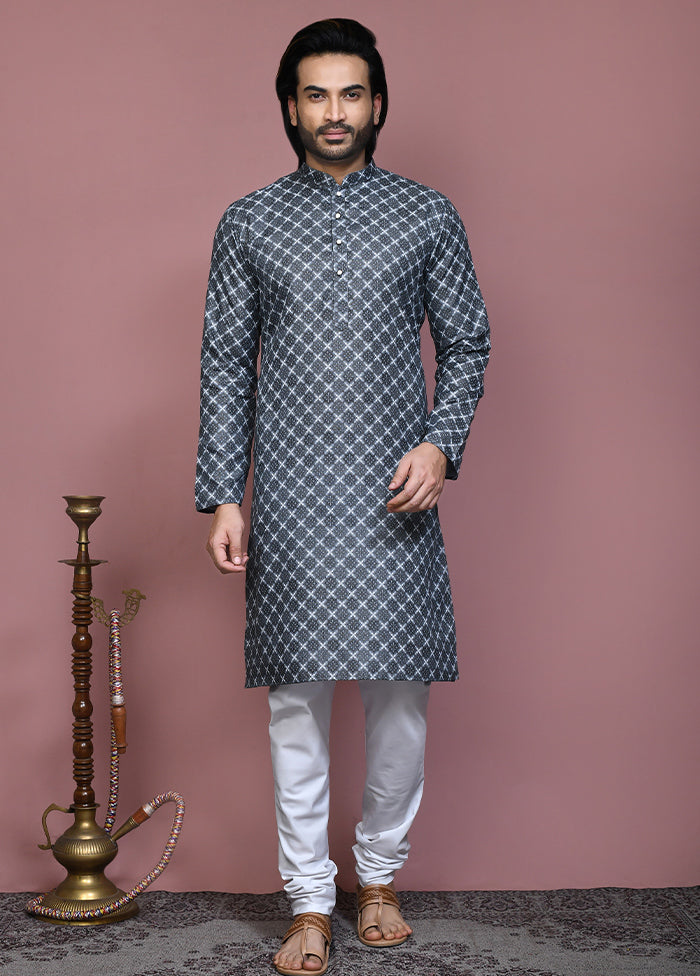 2 Pc Grey Cotton Kurta Pajama Set