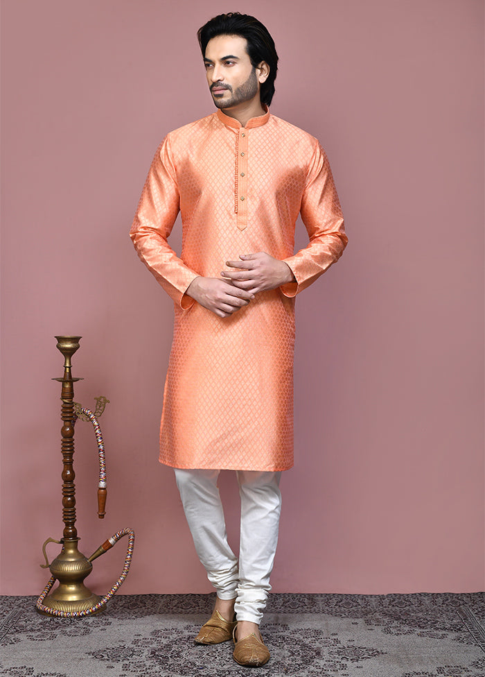 2 Pc Rust Silk Kurta Pajama Set