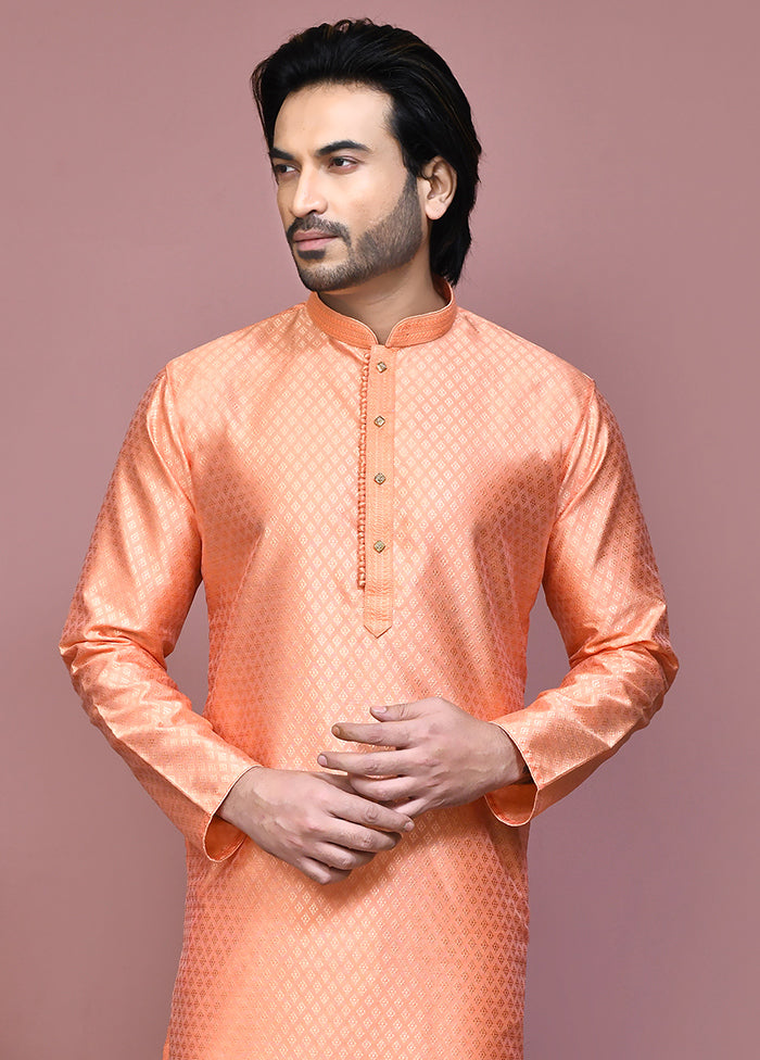 2 Pc Rust Silk Kurta Pajama Set