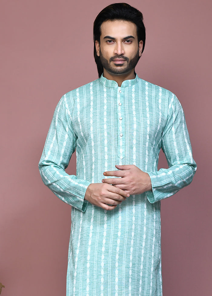 2 Pc Sea Green Cotton Kurta Pajama Set