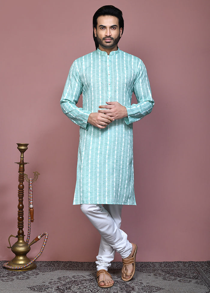 2 Pc Sea Green Cotton Kurta Pajama Set