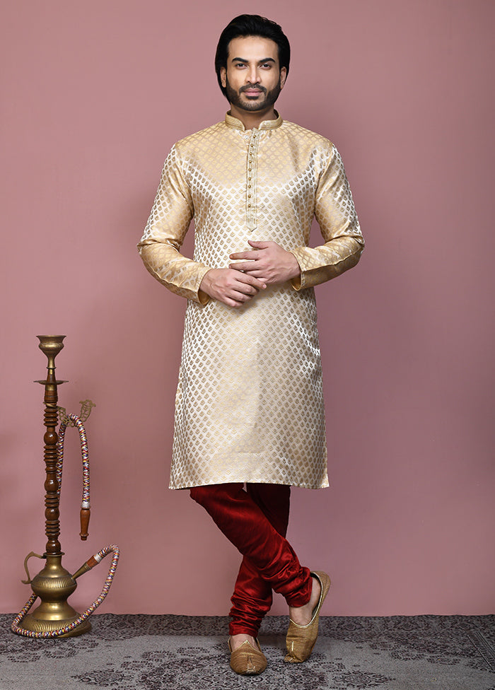 2 Pc Gold Silk Kurta Pajama Set