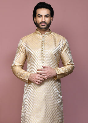 2 Pc Gold Silk Kurta Pajama Set