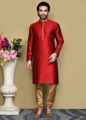 2 Pc Maroon Silk Kurta Pajama Set