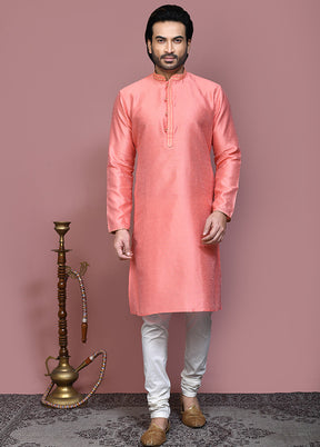 2 Pc Rust Silk Kurta Pajama Set