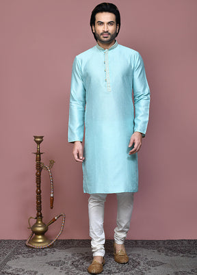 2 Pc Grey Silk Kurta Pajama Set