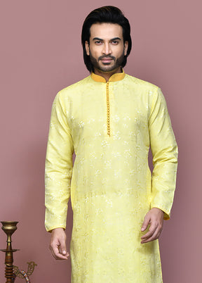 2 Pc Gold Silk Kurta Pajama Set