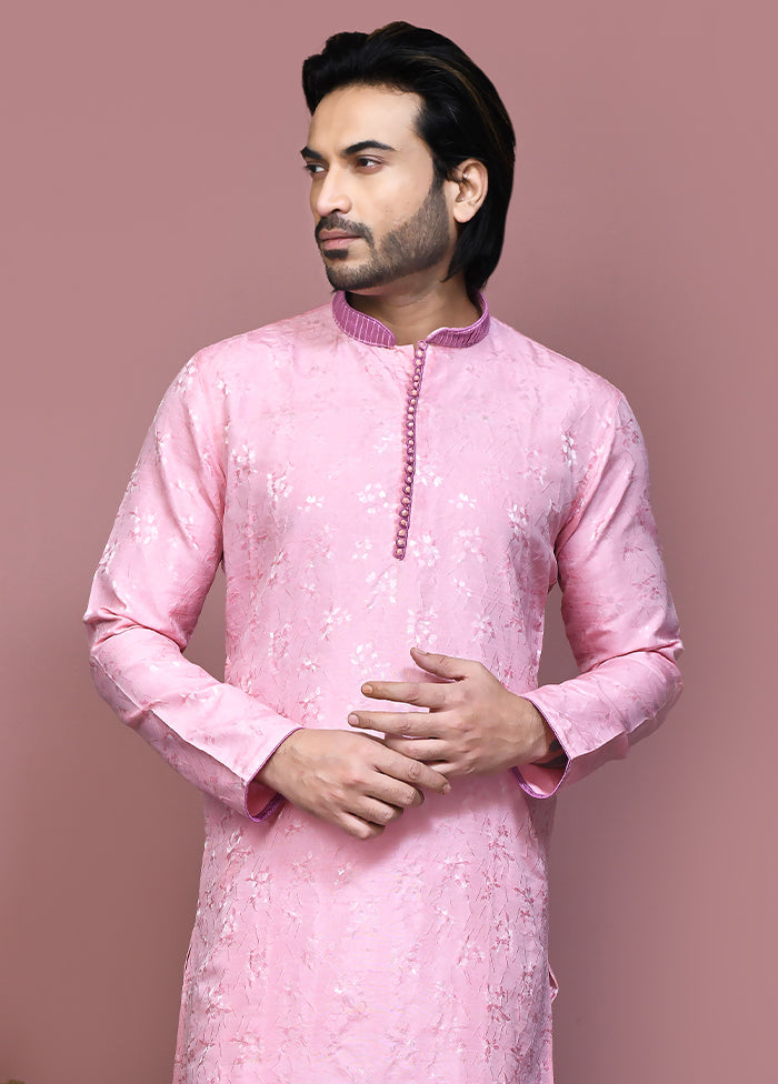 2 Pc Pink Silk Kurta Pajama Set