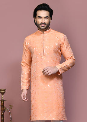 2 Pc Rust Silk Kurta Pajama Set