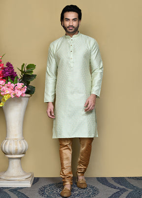 2 Pc Pista Green Silk Kurta Pajama Set